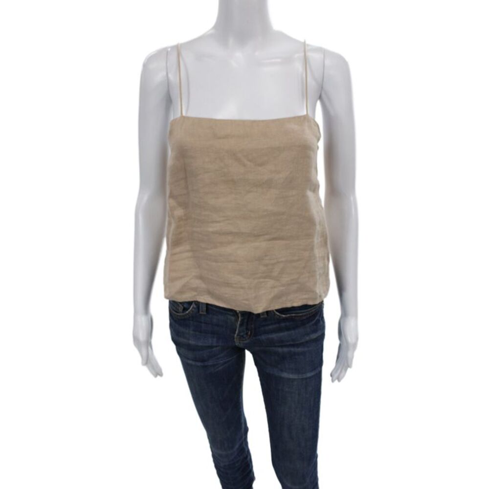 Anine Bing Women Camisole Beige Linen Square Neck Zip Sleeveless Size S